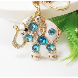 Llavero de elefante, llavero creativo de animales, ópalo de la suerte, diamantes de imitación, colgante de coche para mujeres y niñas, Azul, Talla única