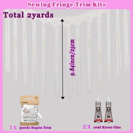 Yhsheen - Borde de flecos blancos con perlas elegantes, borde de flecos de 2 x 9.8 pulgadas de largo por el patio con pegamento B7000, borlas para manualidades para coser ropa cortina