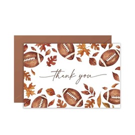 Whaline 24 Packs Fall Football Thank You Cards Watercolor Autumn Leaves Rugby Greeting Cards Blank Note Card with Envelopes Stickers for Thanksgiving Birthday Baby Shower, 4 x 6 Inch