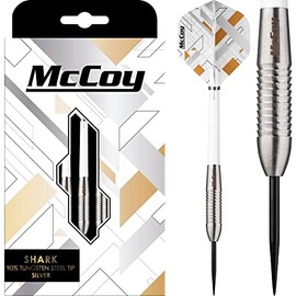 McCoy Darts D6057 Shark | Premium 90% Tungsten Steel Tip Darts Set | Silver 24g