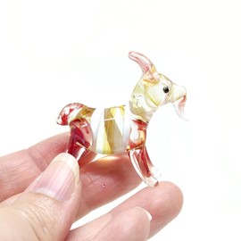 Sansukjai Goat Miniature Figurines Hand Blown Color Glass Art Animals Collectible Gift Home Decor, Amber Red