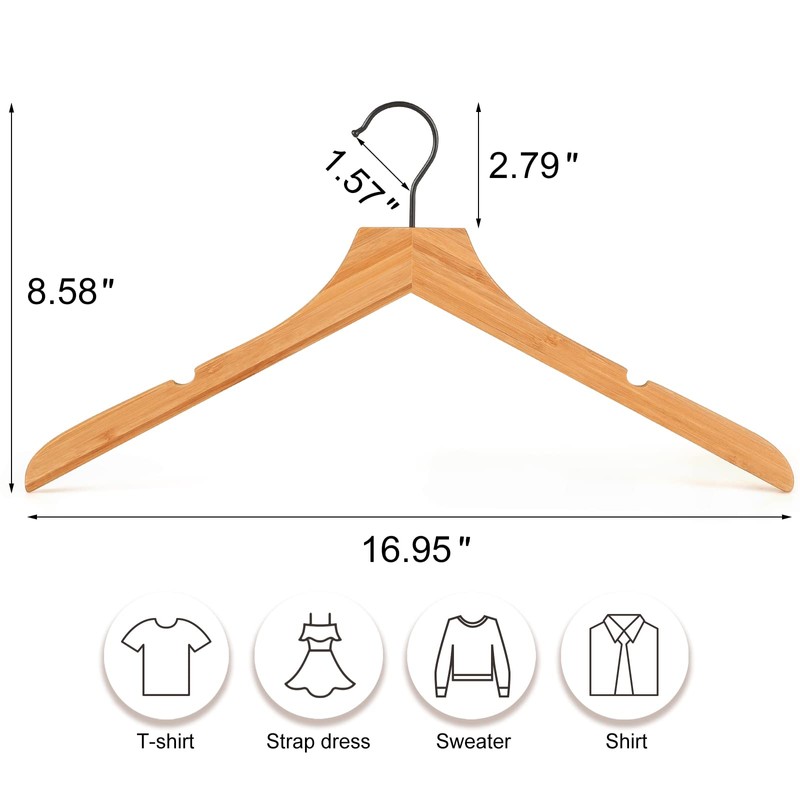 TOPIA HANGER Rubber Wood Hangers, Wooden Clothes Hangers with Rotatable