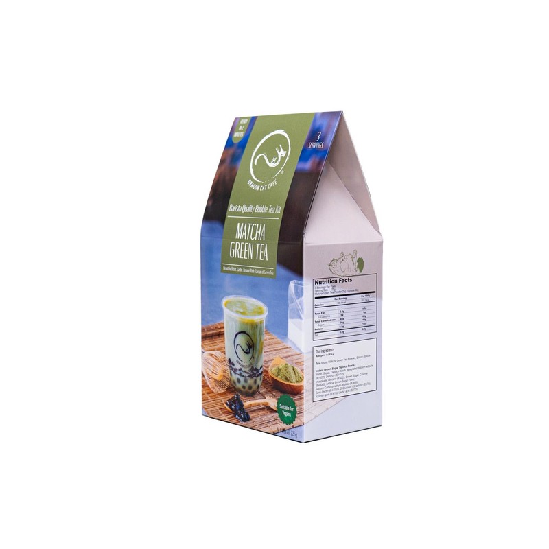 Dragon Cat Café Bubble/Boba Tea Kit (Pack of 3) Matcha