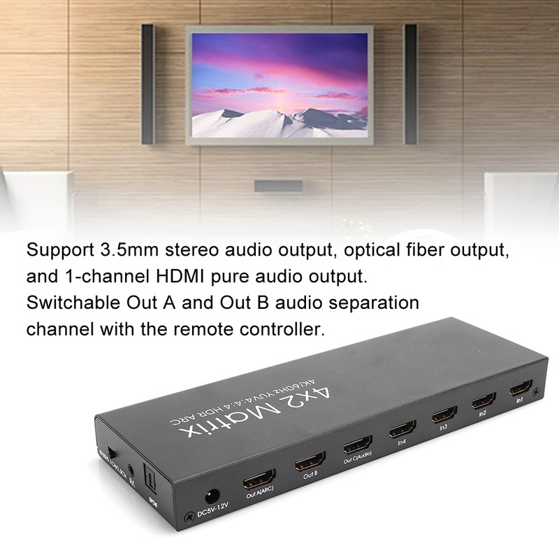 4x2 4K 60Hz HDMI 2.0 Matrix Switcher Splitter Adapter YUV4:4:4