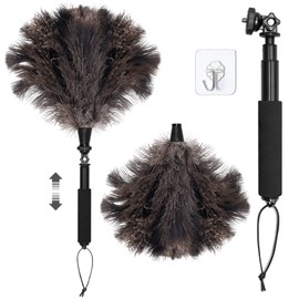 Nicemiya Extendable Ostrich Feather Duster with 17-42 inch Bendable Aluminum Alloy Rod, Natural Fluffy Reusable Feather Duster for Cleaning High Ceilings, Pendant Lamps, Blinds, Furniture and Roof