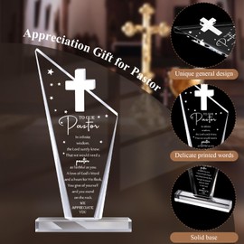 Kosiz Pastor Appreciation Gift Thank You Gift Engraved Gratitude Saying Acrylic Cross Sign Plaque Christian favor for Men Women Religious Church Retirement Keepsake(Pastor)