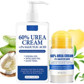 Urea Cream 60 Percent for Feet Set, Urea Foot Cream for Cracked Heels and Dry Skin, Cracked Heel Repair Cream For Feet and Hand and Body Care Hydrates, Softens & Exfoliates Women & Men