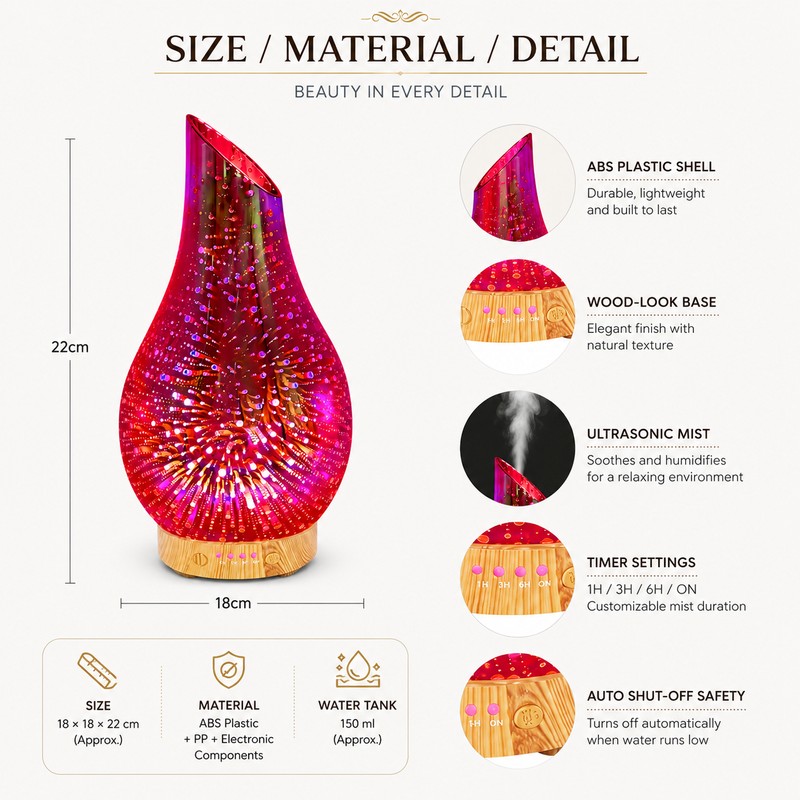 3D Essential Oil Diffuser for Bedroom Relaxation – 100ml Ultrasonic