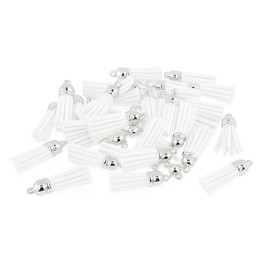 Mandala Crafts - 100 borlas blancas de gamuza sintética para hacer llaveros a granel, pequeñas borlas de piel para encantos, joyería y manualidades