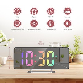 LOFICOPER Projection Alarm Clock, LED Alarm Clock with Rotatable Projection, Temperature Display, Adjustable Brightness, Snooze, 7.9'' Large Display Digital Clock for Home, Bedroom, Office