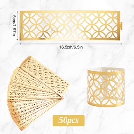 URROMA Reflective Golden Hollowed Leaf Paper Napkin Ring, 50 Pcs Decorative Towel Buckle Wedding Napkin Wraps (four-leaf)