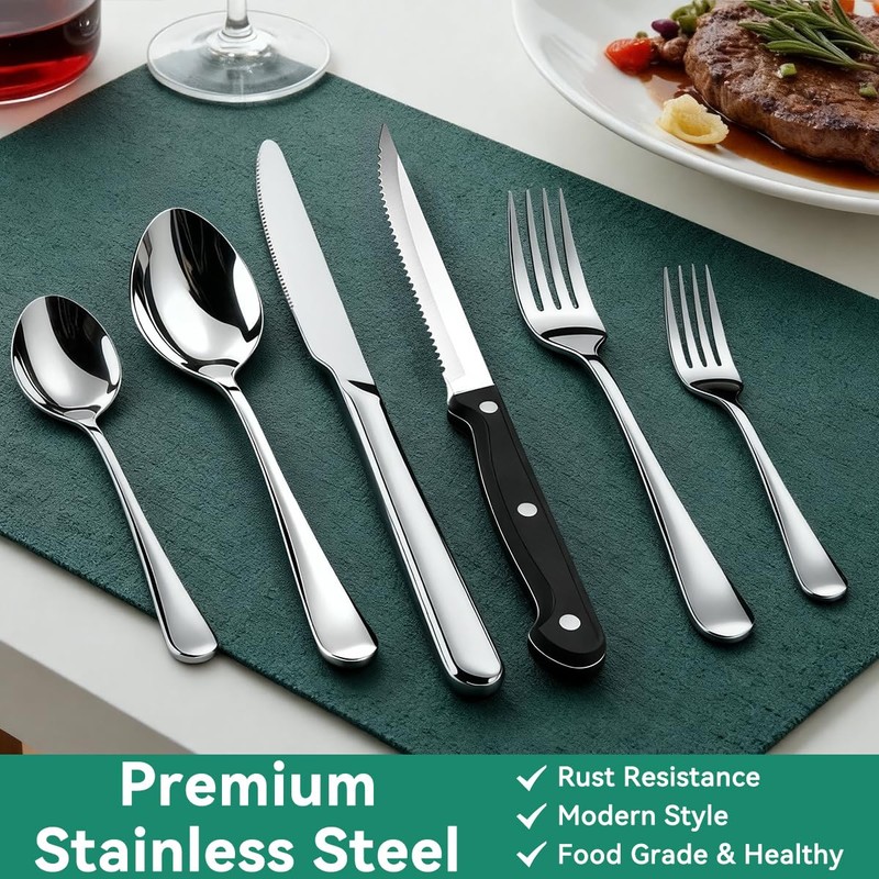 49-Piece Silverware Set with Organizer, Stainless Steel Flatware Utensils Set