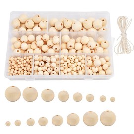 FOROREH 485 Pieces Wooden Balls with Hole, Round Wooden Beads Set, 8 Sizes Natural Beads with Hole, Wooden Balls Craft Beads for Handmade Jewellery Bracelet Necklace (6, 8, 10, 12, 14, 16, 18, 20 mm)