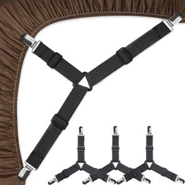 MFEIANQI 4 pcs Bed Sheet Clips, Black Fitted Sheet Clips, Triangle Bed Sheet Straps, Adjustable Bed Bands, Sheet Holders Straps for Mattress for Bedding, Mattress Covers, Bed Sheets, Sofa Cushion