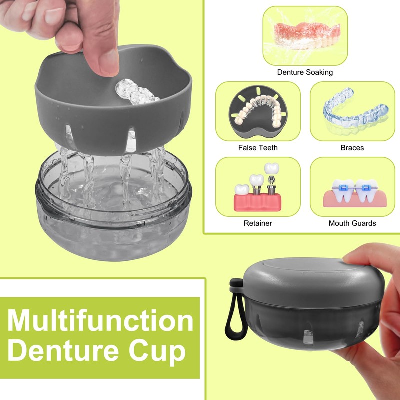 THSTOIC Denture Case & Cup, Travel Retainer Case with Mirror,