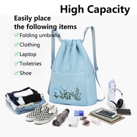 ZIXINZIYI Drawstring Backpack,Women's Drawstring Bag,Sports Drawstring Backpack,Large Wet and Dry Separation Backpack (Blue)