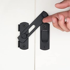 INIRET 4 Packs Barn Door Latches，3.93” x 2.75” Matte Black Stainless Steel barn gate flip Door Latch Bi-fold Door Lock,Sliding Door Antique Lock Gate Latches Wine Cabinet Closet Door Latches