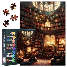 Luxury Library Puzzles for Adults 1000 Pieces Difficult Challenge Bookshelf Puzzles for Family Game Books and Christmas Tree Puzzle for Adults Home Wall Decoration 70 cm x 50 cm