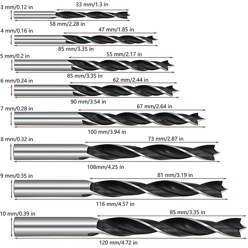 KEWAYO Brad Point Wood Drill Bit - 8 Pcs 3-10mm