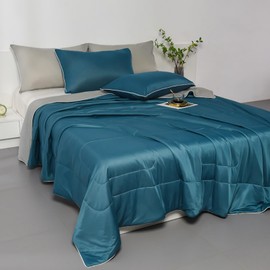 XAIODRAGONSKY Double Sided Cooling Blanket Comforter,Summer Down Alternative Blanket for Bed, Queen Size Lightweight Blankets with Satin Trim for All Seasons