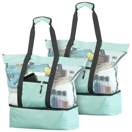 PEARL Cooler Bag: Set of 2 2-in-1 Beach Mesh Bags with Cooling Compartment and Side Compartment, Light Blue (Sauna Bag, Swimming Pool Bag, Bottle Cooler), blue