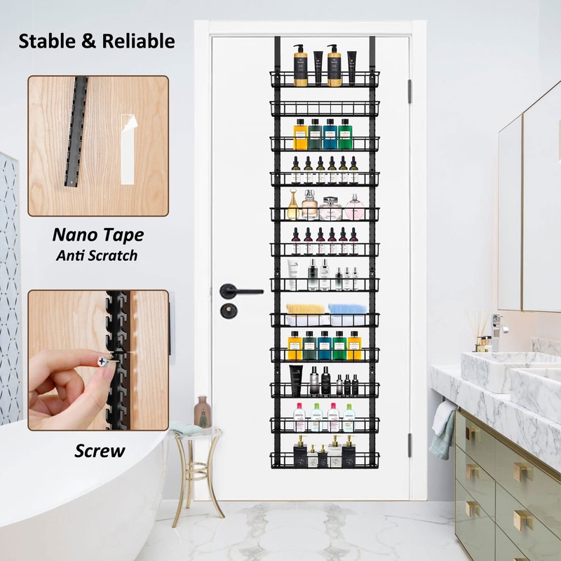 Churboro Over the Door Pantry Organizer Rack with 12 Adjustable
