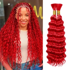 Red Braiding Hair for Boho Braids 200g 18 Inch Curly Boho Hair for Braiding Knotless Loose Deep Water Wave Bulk Bohemian Wet and Wavy 2 Bundles/Pack