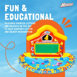 BANZAI Jr. School Splash Inflatable Water Play Mat, 58" x 36" x 30" Educational Outdoor Splash Pad for Kids with 39 Letters, Numbers, and Shapes