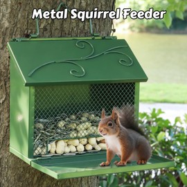 Gavinjitao Metal Squirrel Feeder, Squirrel Feeders for Outside Hanging Nesting Box Chipmunk Picnic Table House Outdoors for Corn, Nut, Peanuts Green 1 Pack