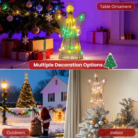 Christmas Tree Topper, 3D Gold Angel with Multi‑Color LED Lights, Smart APP Control and Music Sync Lighted Xmas Tree Topper for Indoor Home Desktop Decorations