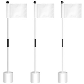 Hungdao 3 Set Golf Flagsticks Flags with Cups Practice Putting Green Flag Golf Pole Pin Flagpole Golf Hole Cup Nylon Golf Flags Portable Mini Golf Flag Sticks 2 Section for Yard Golf Course (White)