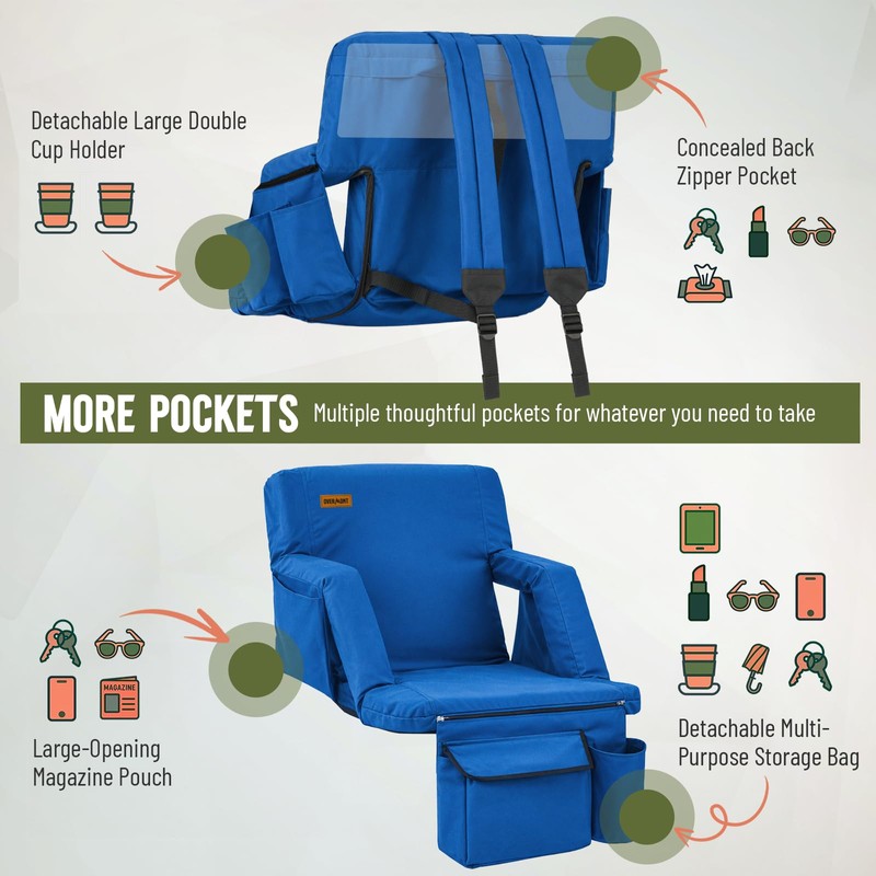 Overmont Stadium Seat for Bleachers with Back Support and Armrests,