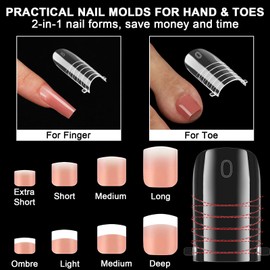 160 Pcs Toe Dual Nail Forms for Poly Gel & Builder Gel Toenail Extension - 16 Sizes Reusable Full Cover Square Toenails Molds - Professional Pedicure Nail Tips for Salon & DIY at Home