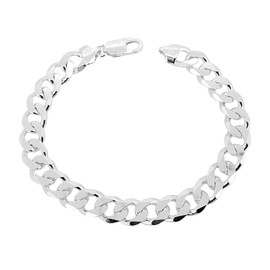 Treasure Bay Mens Silver Bracelet | 10mm Solid 925 Sterling Silver Curb Chain Bracelet, Wristband for Men, Gent (21.5cm)