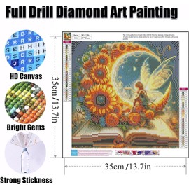 Fairy Diamond Art Kits for Adults, Book Diamond Painting Kits for Adults, Peinture Diamant Full Round Square Diamond Art Painting Wall Art Decor 14x14 inch