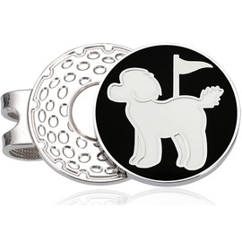 ADHERE Golf Ball Markers Unique Double Side Cute Poodle Enamel Logo with A Magnetic Hat Clips，a Good Gift for Golfer,Dog Lover (Black)