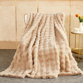 ele ELEOPTION Fluffy Light Coffee Soft Throw Blanket for Couch, Fuzzy Plush Rabbit Faux Fur Blankets & Throws Thick Cozy Blankets Thick for Bed Sofa Bedroom 71" x 91"