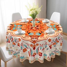 Eikione Bohemia Round Tablecloth 60inch,Table Cloth Waterproof and Wrinkle-Free, Boho Table Covers, Summer Decorations for Home