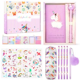 Maomaoyu Unicorn Stationary Sets for Girls, Girls Stationary Gift Sets with Unicorn Gift Box, Pencil Case & Stickers, Unicorn Birthday & Christmas Gifts for Girls Age 4 -12, Purple