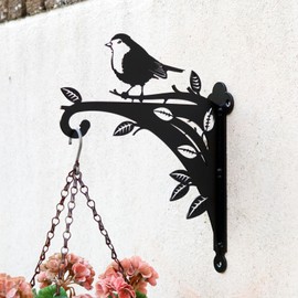 Darthome Hanging Basket Bracket 37cm Robin Black Steel British Bird Garden Heavy Duty Hanger