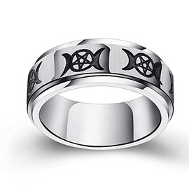 Fuqimanman2020 Goddess Pentagram Stainless Steel Wicca Pagan Triple Moon Spinner Band Ring Celtic Knot Rotatable Anxiety for Men Women Wedding Engagement Promise Jewelry-8