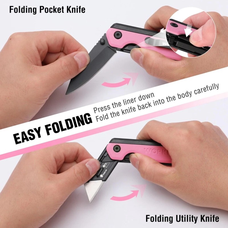WORKPRO 2-in-1 Folding Knife/Utility Knife uick-Change Box Cutter 10 SK5