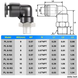TAILONZ PNEUMATIC Male Elbow 10mm Tube OD x 1/8 Inch NPT Thread 90 Push to Connect Fittings PL10-N1 (Pack of 10)
