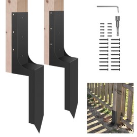Codesteel Thickened Fence Post Repair Kit, 3.6"x3.6" Anchor Ground Spike, 2 Pack Heavy Duty Steel Repair Stakes for Wooden Fence Post