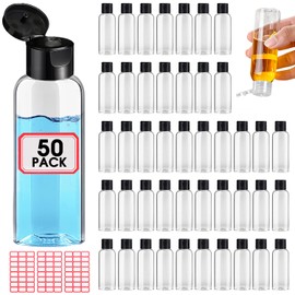 50 Pack Empty 3.4 oz Travel Bottles Tsa Approved Leakproof Plastic Squeezable Small Bottles for Toiletries Liquids Travel Essentials with Black Flip Cap