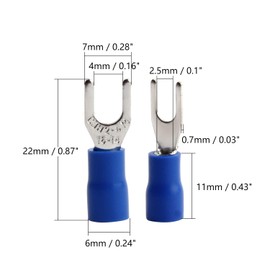 Fielect 200Pcs 16-14 AWG Insulated Fork Spade Wire Connector #8 Stud Spade Terminal Electrical Crimp Terminal Blue U-Type Spade Connectors SV2-4M