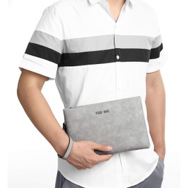 FSD.WG Men's Clutch Bag, Second Bag, Handbag, PU Leather, Gents' Bag, with Detachable Belt, for Wedding, Party [Authentic Product], grey B, L
