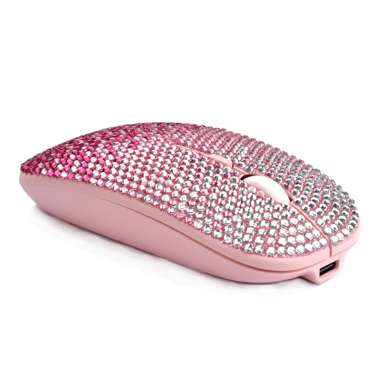 WONGS Bling Wireless Mouse, Gradient Pink Crystal Rhinestone Rechargeable Wireless