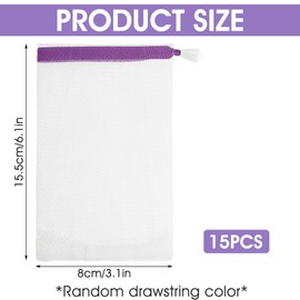 Ymapinc 15Pcs Bar Soap Scrubber Pouch, 6.1x3.1inch Exfoliating Shampoo Bar Savers Bag Loofah Pouch Sleeves with Drawstring for Bath and Shower