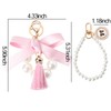 Sisadodo Bow Pearl Beaded Keychain Wristlet for Car Keys Pearl